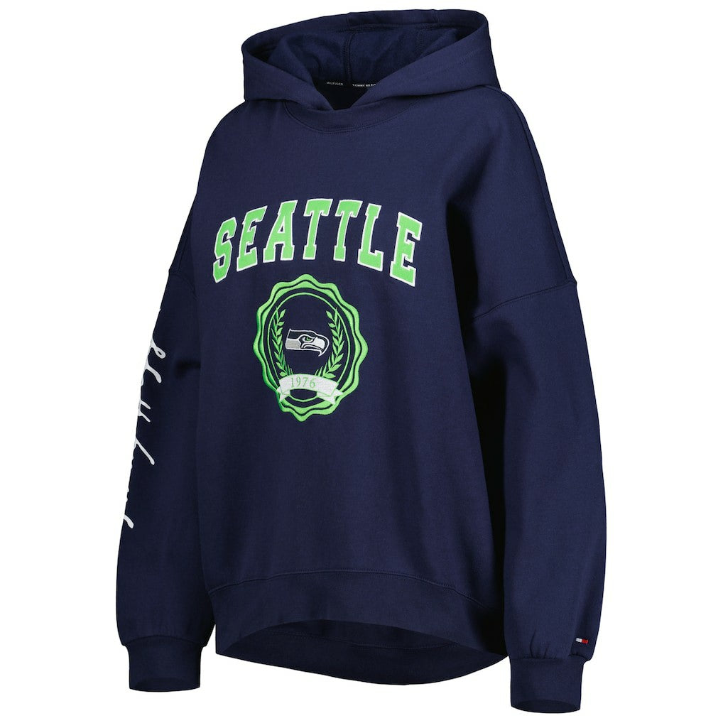 Seattle Seahawks Tommy Hilfiger Women's Becca Drop Shoulder Pullover Hoodie College Navy | NFL