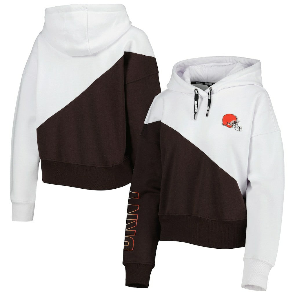 Cleveland Browns DKNY Sport Women's Bobbi Color Blocked Pullover Hoodie White/Brown | NFL