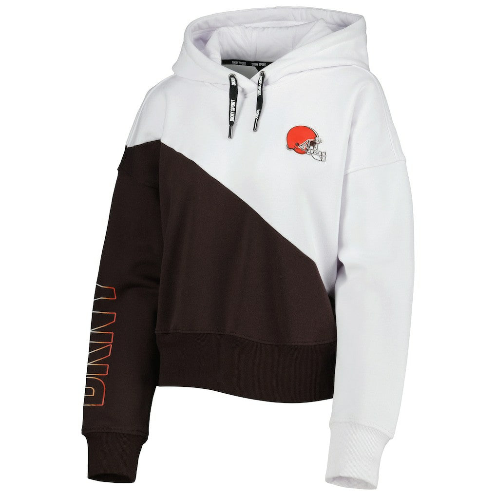 Cleveland Browns DKNY Sport Women's Bobbi Color Blocked Pullover Hoodie White/Brown | NFL