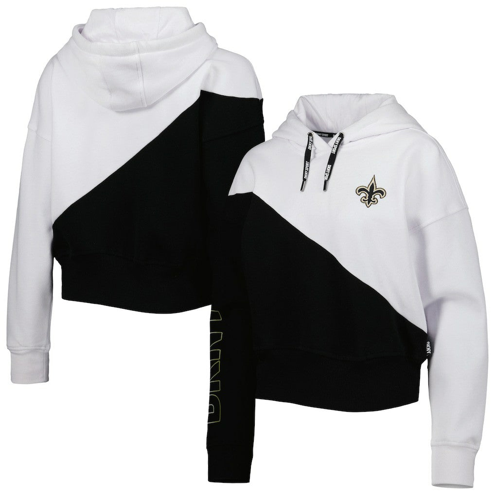 New Orleans Saints DKNY Sport Women's Bobbi Color Blocked Pullover Hoodie White/Black | NFL