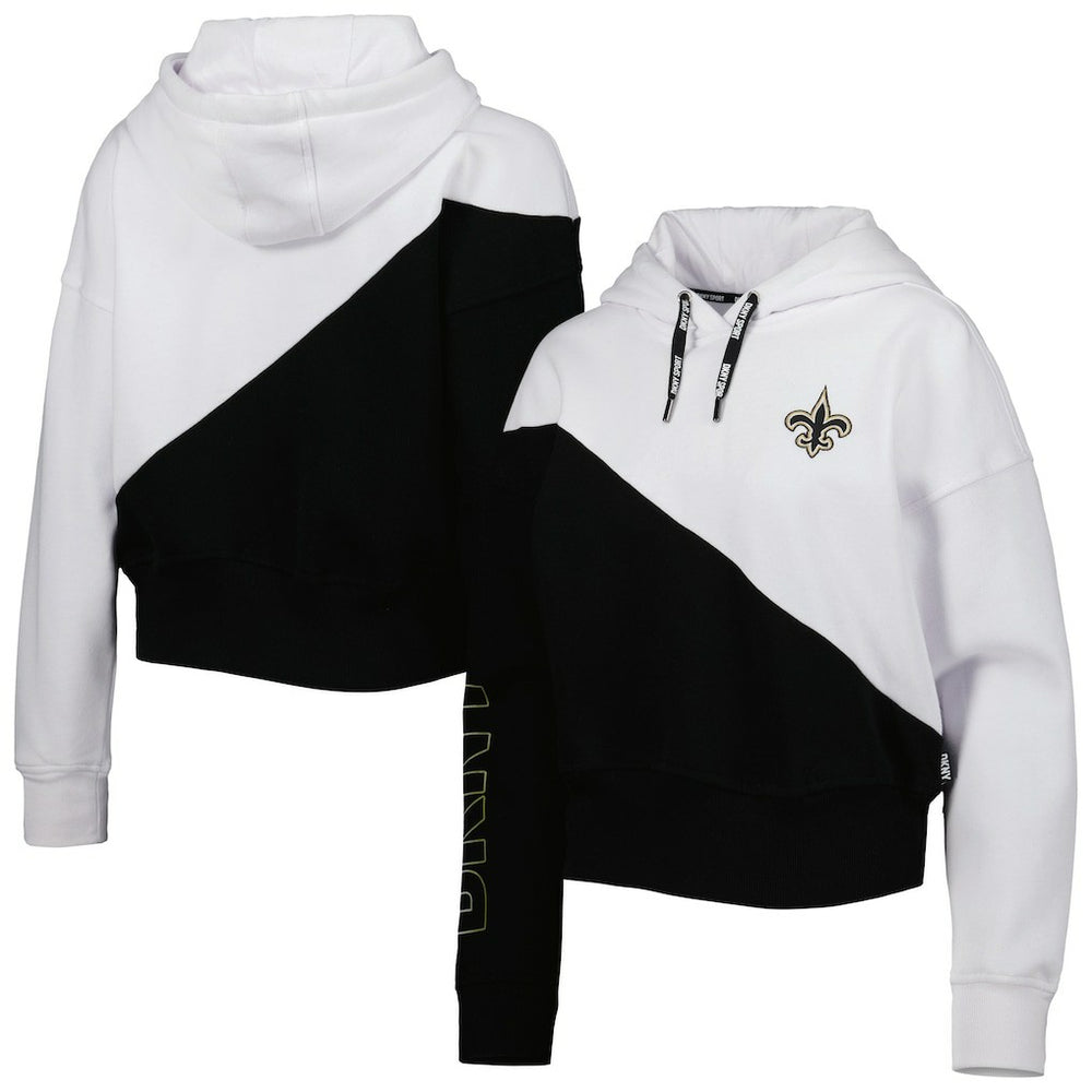New Orleans Saints DKNY Sport Women's Bobbi Color Blocked Pullover Hoodie White/Black | NFL