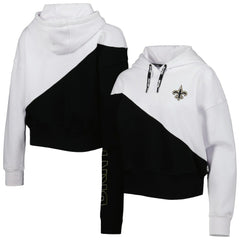 New Orleans Saints DKNY Sport Women's Bobbi Color Blocked Pullover Hoodie White/Black | NFL