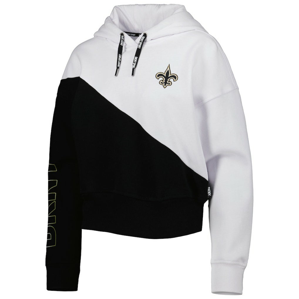 New Orleans Saints DKNY Sport Women's Bobbi Color Blocked Pullover Hoodie White/Black | NFL