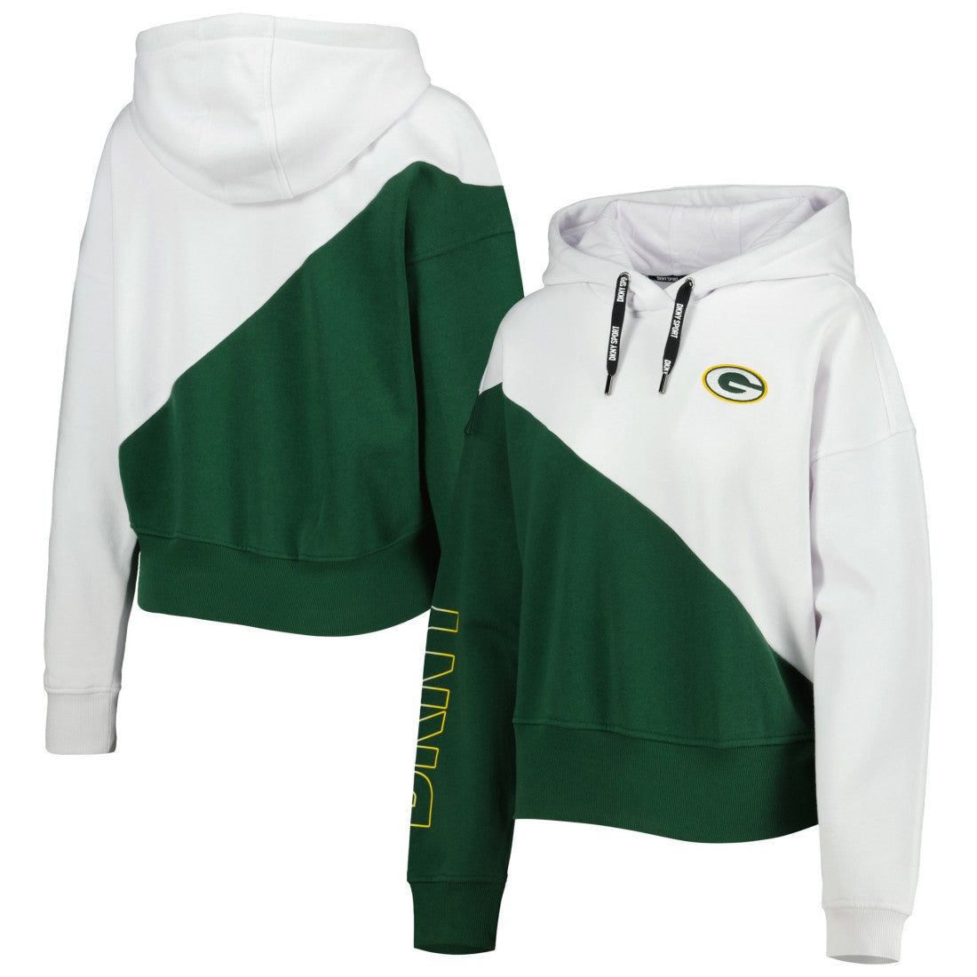 Green Bay Packers DKNY Sport Women's Bobbi Color Blocked Pullover Hoodie White/Green | NFL