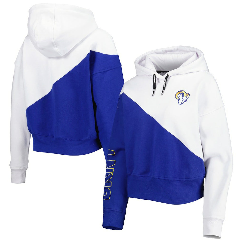 Los Angeles Rams DKNY Sport Women's Bobbi Color Blocked Pullover Hoodie White/Royal | NFL