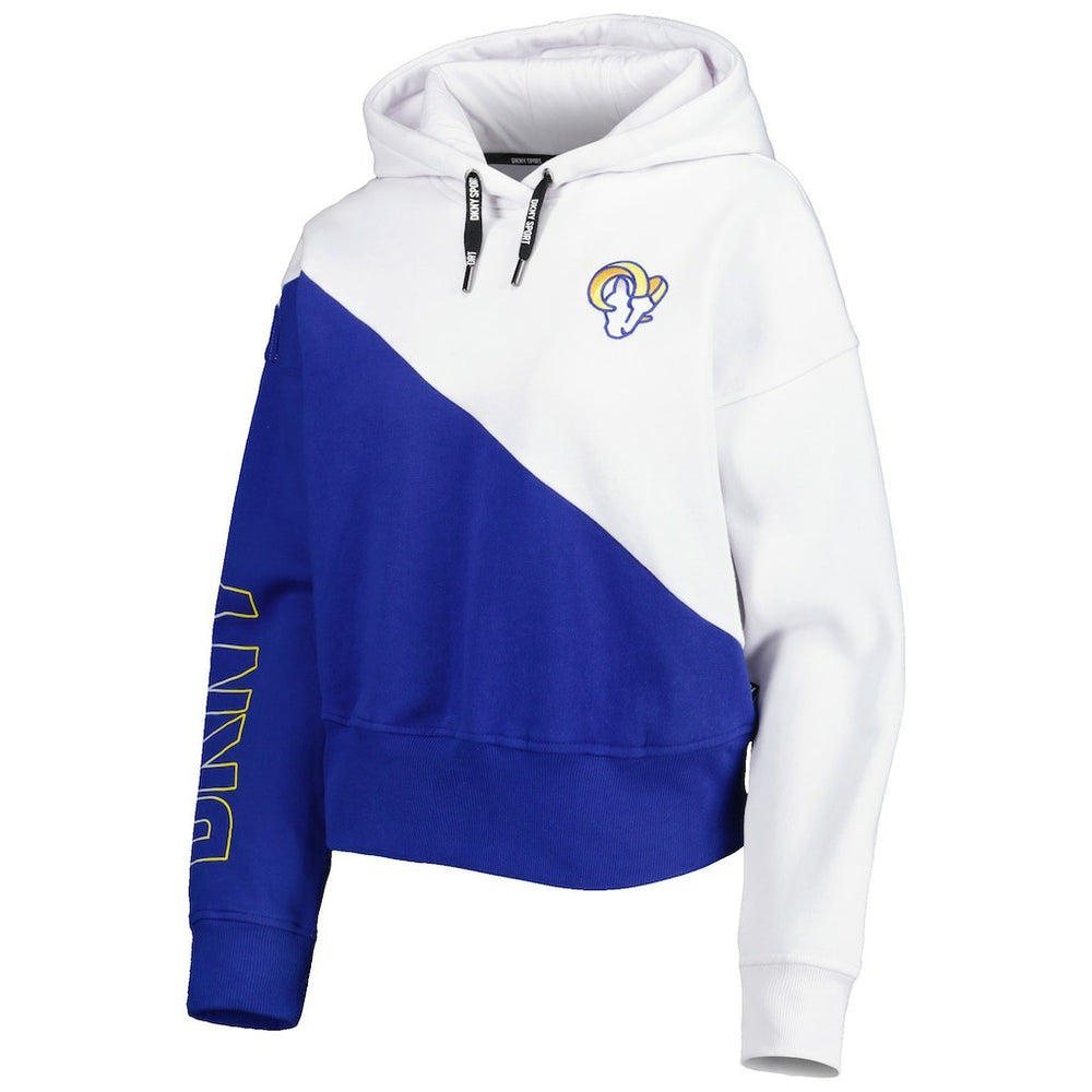 Los Angeles Rams DKNY Sport Women's Bobbi Color Blocked Pullover Hoodie White/Royal | NFL