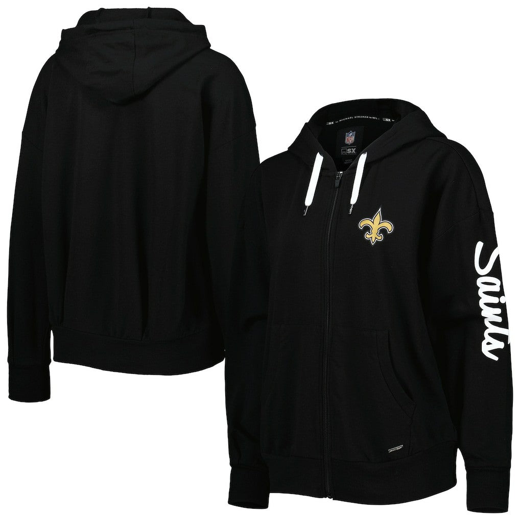 New Orleans Saints MSX by Michael Strahan Women's Emerson Lightweight Full-Zip Hoodie Black | NFL