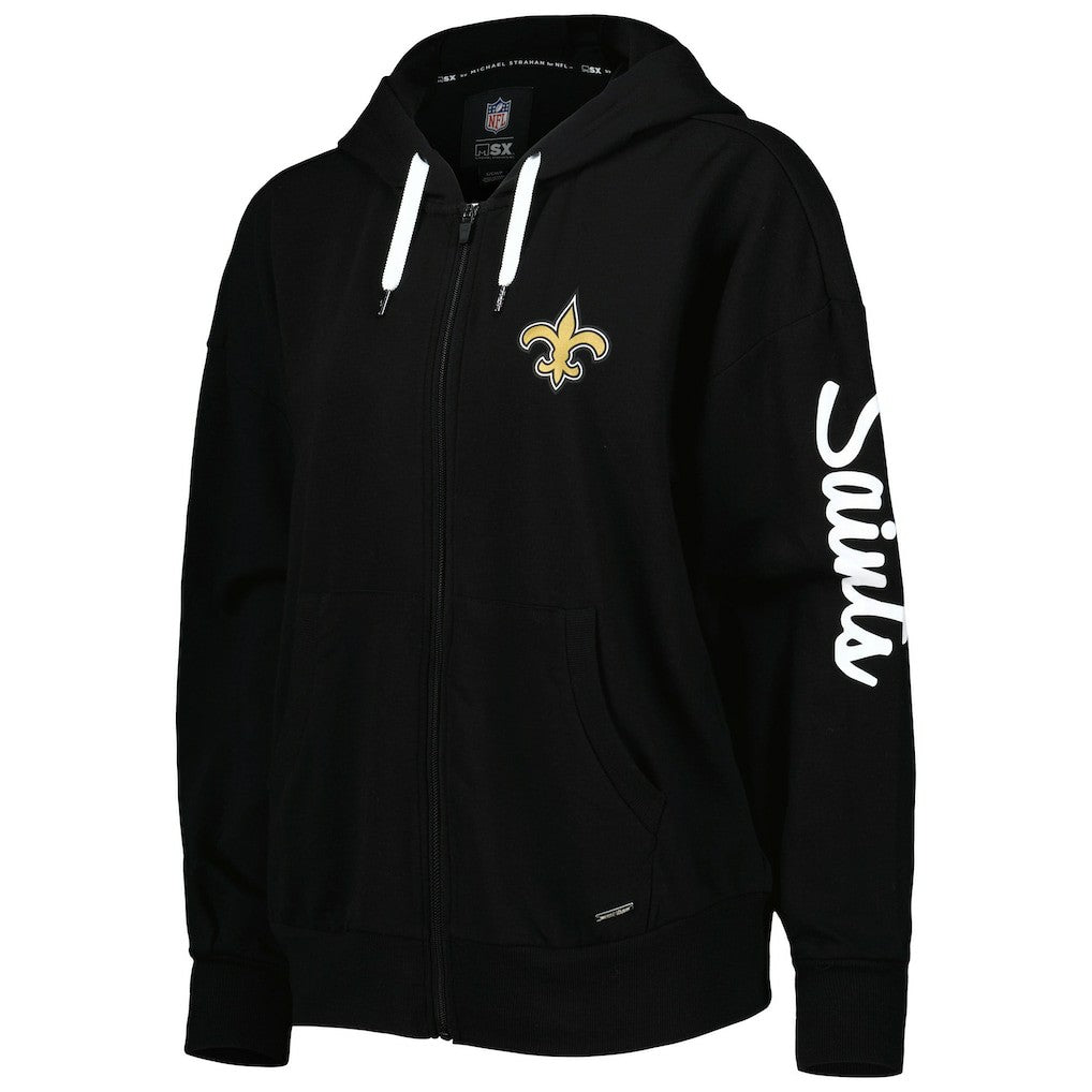 New Orleans Saints MSX by Michael Strahan Women's Emerson Lightweight Full-Zip Hoodie Black | NFL