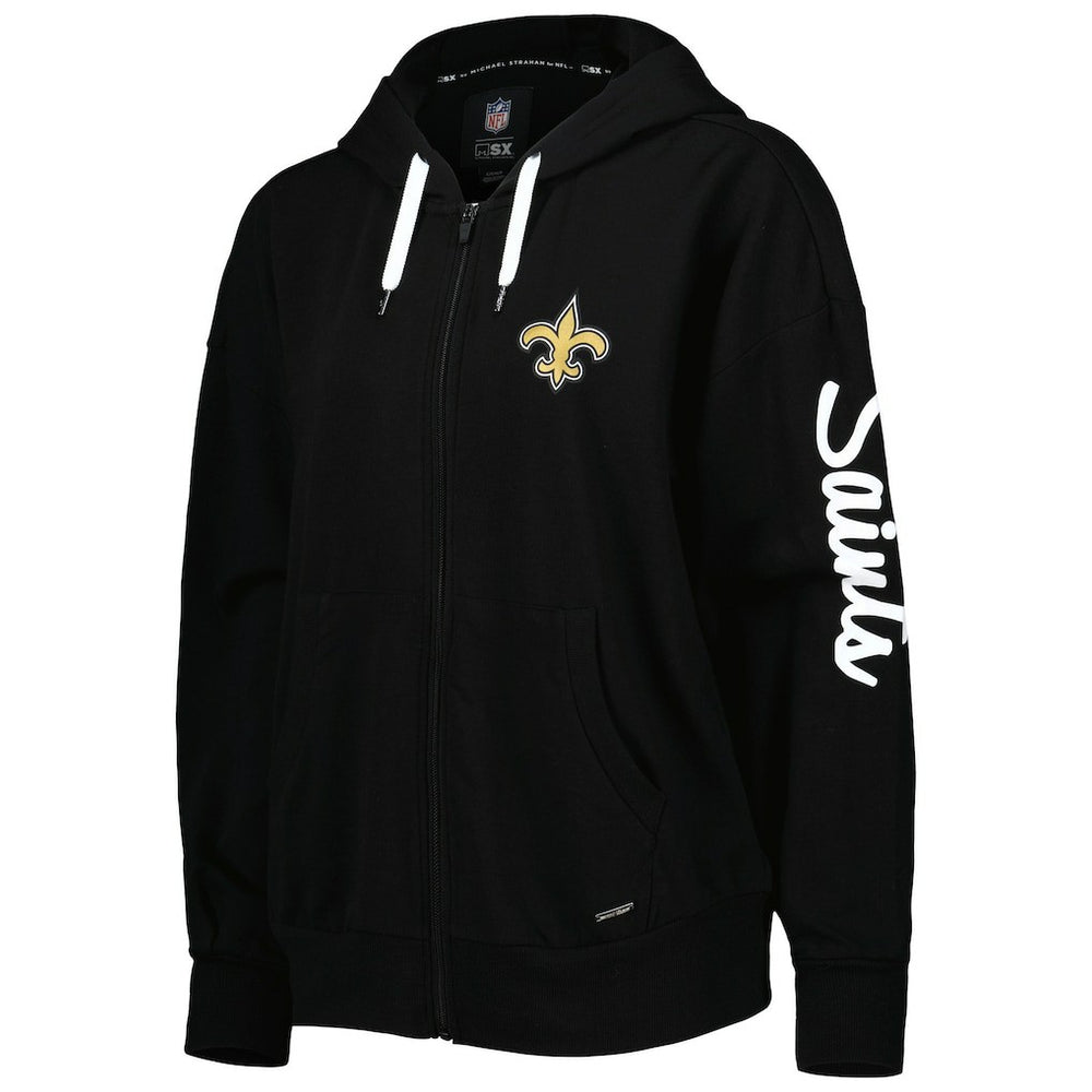 New Orleans Saints MSX by Michael Strahan Women's Emerson Lightweight Full-Zip Hoodie Black | NFL