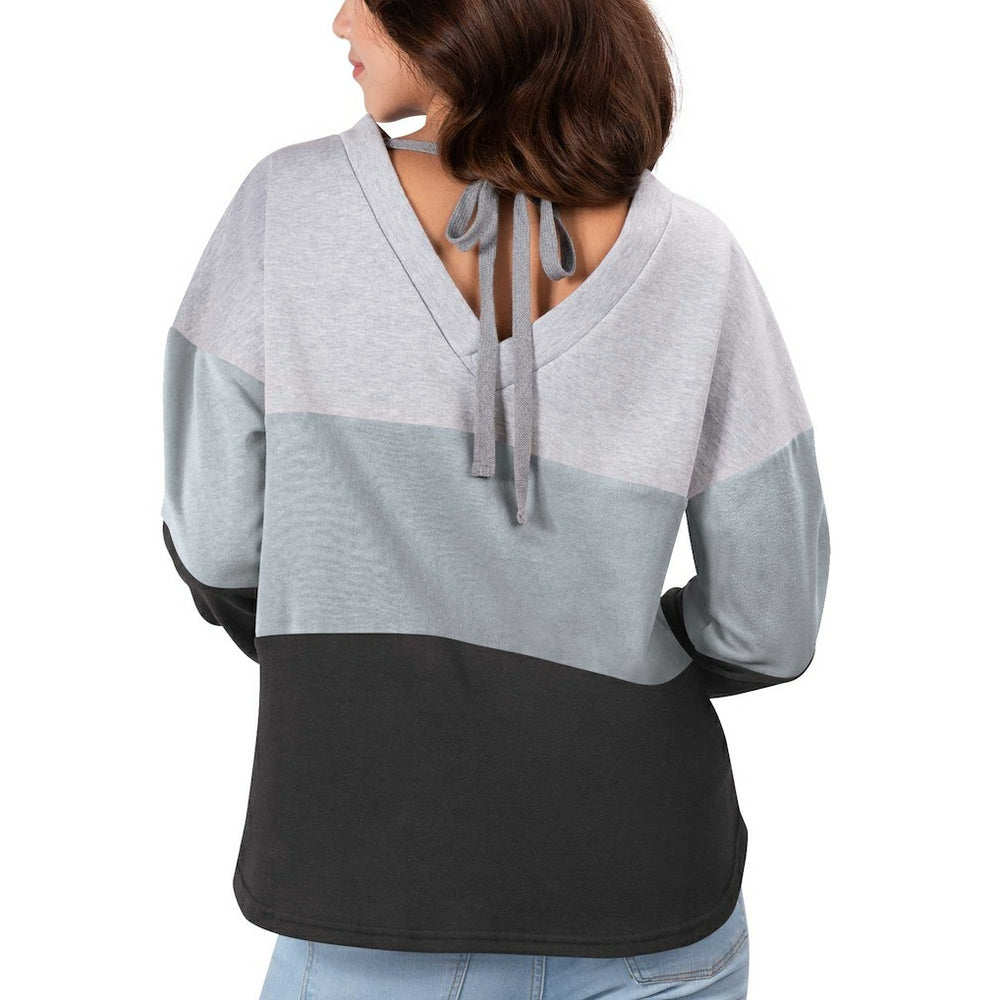 Las Vegas Raiders Touch Women's Outfield Deep V-Back Waist Length Pullover Sweatshirt Heather Gray/Black | NFL