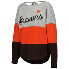 Cleveland Browns Touch Women's Outfield Deep V-Back Waist Length Pullover Sweatshirt Heather Gray/Brown | NFL