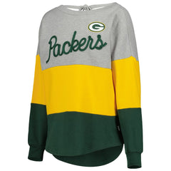 Green Bay Packers Touch Women's Outfield Deep V-Back Waist Length Pullover Sweatshirt Heather Gray/Green | NFL