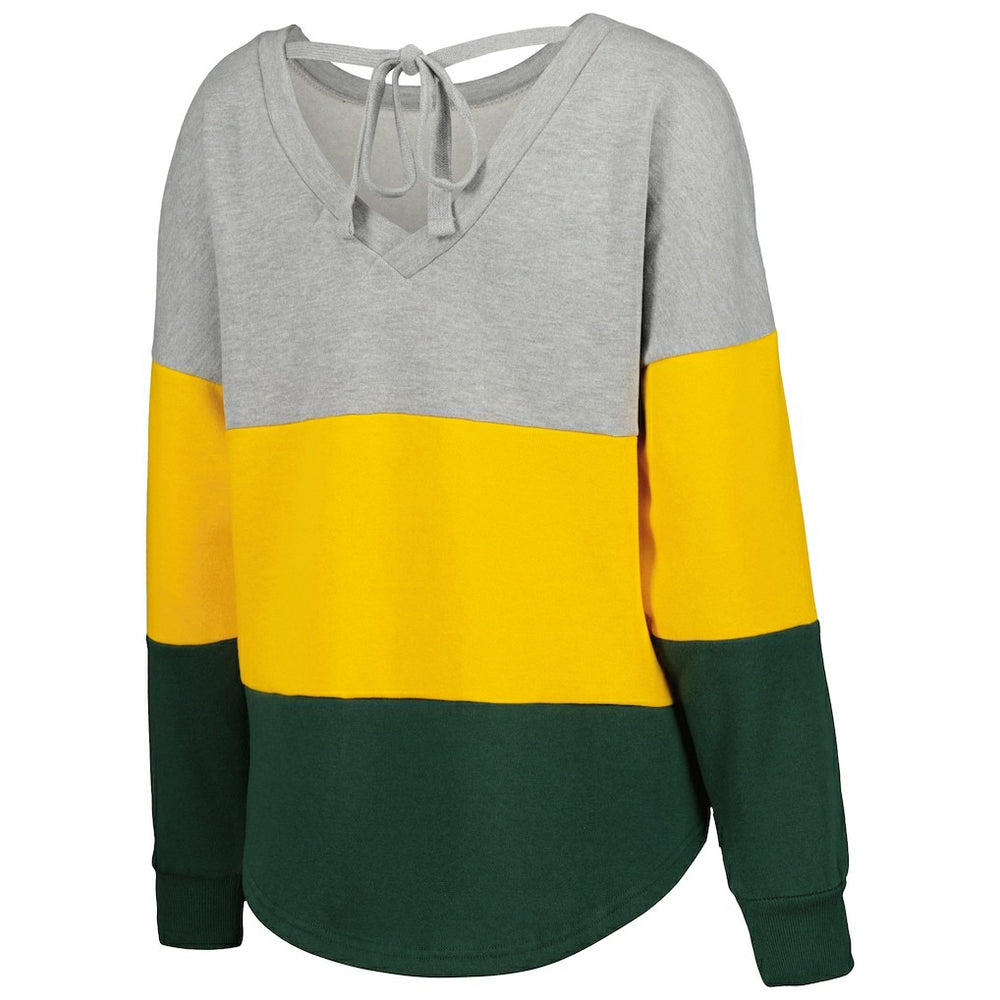 Green Bay Packers Touch Women's Outfield Deep V-Back Waist Length Pullover Sweatshirt Heather Gray/Green | NFL
