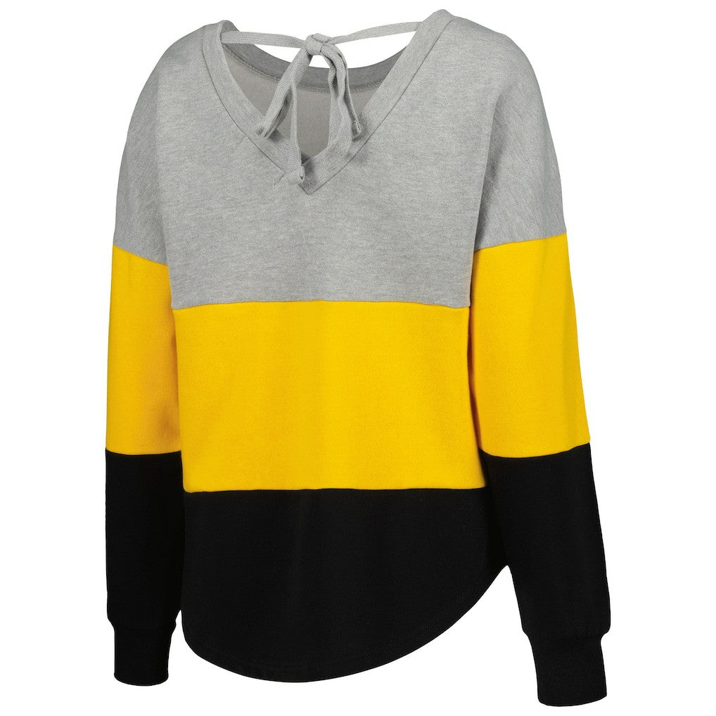 Pittsburgh Steelers Touch Women's Outfield Deep V-Back Waist Length Pullover Sweatshirt Heather Gray/Black | NFL