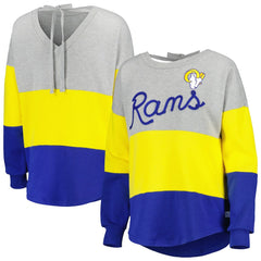 Los Angeles Rams Touch Women's Outfield Deep V-Back Waist Length Pullover Sweatshirt Heather Gray/Royal | NFL