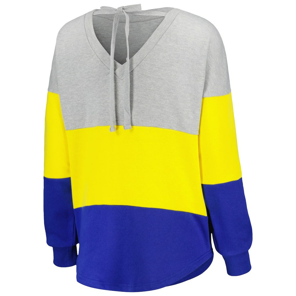 Los Angeles Rams Touch Women's Outfield Deep V-Back Waist Length Pullover Sweatshirt Heather Gray/Royal | NFL