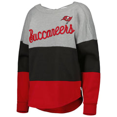 Tampa Bay Buccaneers Touch Women's Outfield Deep V-Back Waist Length Pullover Sweatshirt Heather Gray/Red | NFL