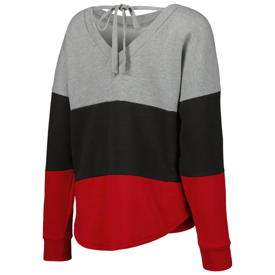 Tampa Bay Buccaneers Touch Women's Outfield Deep V-Back Waist Length Pullover Sweatshirt Heather Gray/Red | NFL