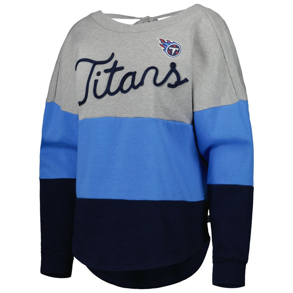 Tennessee Titans Touch Women's Outfield Deep V-Back Waist Length Pullover Sweatshirt Heather Gray/Navy | NFL