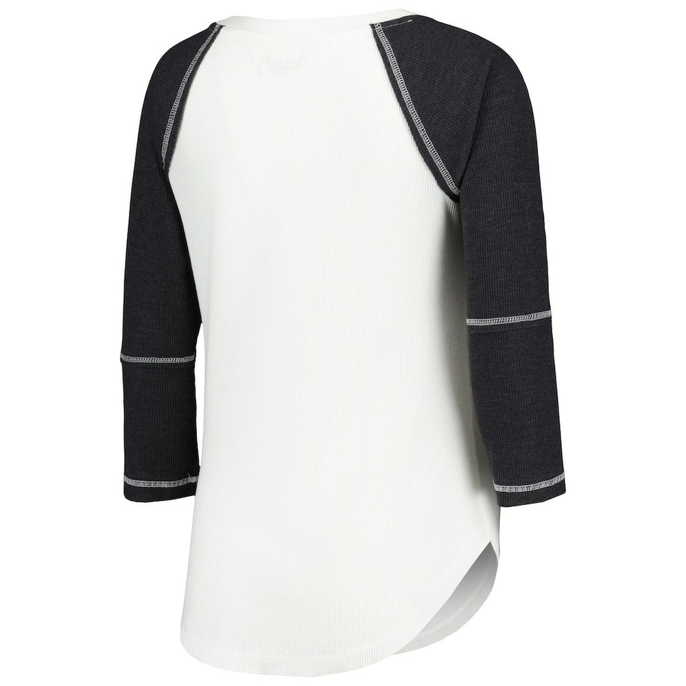 Las Vegas Raiders Touch Women's Rebel Raglan Tri-Blend 3/4-Sleeve Lace-Up V-Neck T-Shirt White/Black | NFL