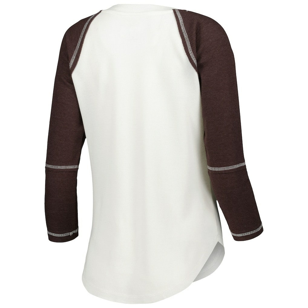 Cleveland Browns Touch Women's Rebel Raglan Tri-Blend 3/4-Sleeve Lace-Up V-Neck T-Shirt White/Brown | NFL