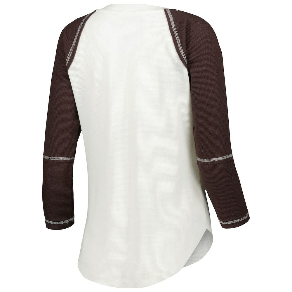 Cleveland Browns Touch Women's Rebel Raglan Tri-Blend 3/4-Sleeve Lace-Up V-Neck T-Shirt White/Brown | NFL