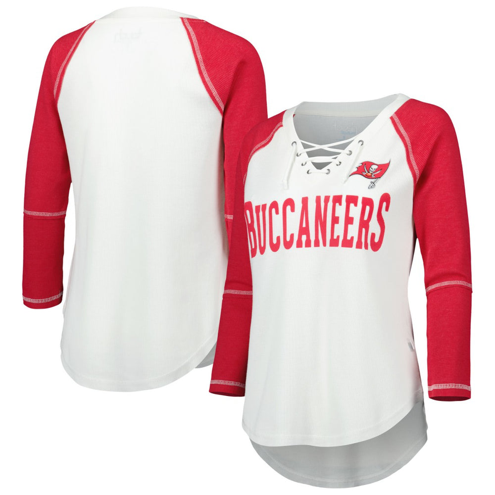 Tampa Bay Buccaneers Touch Women's Rebel Raglan Tri-Blend 3/4-Sleeve Lace-Up V-Neck T-Shirt White/Red | NFL