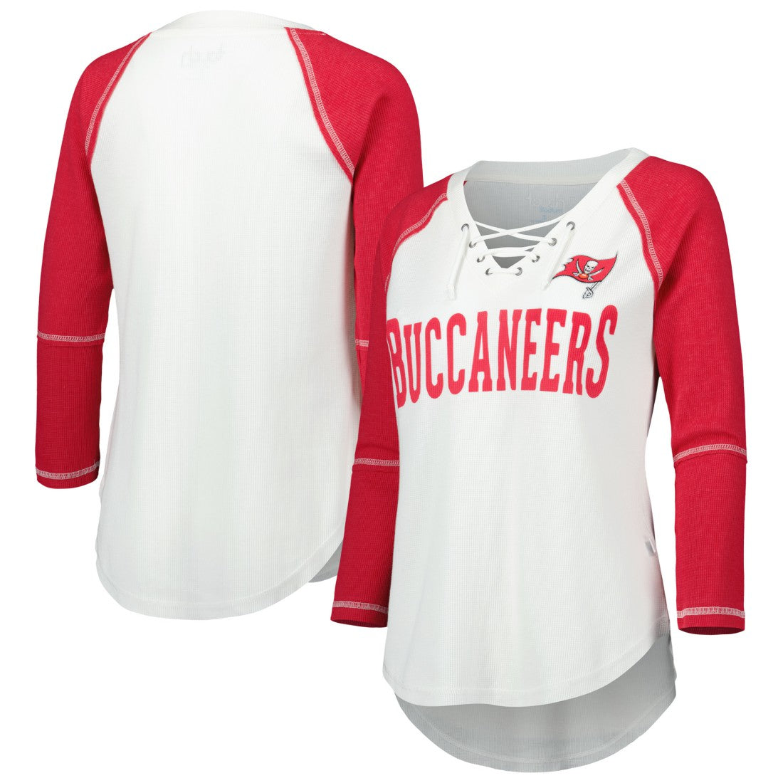 Tampa Bay Buccaneers Touch Women's Rebel Raglan Tri-Blend 3/4-Sleeve Lace-Up V-Neck T-Shirt White/Red | NFL
