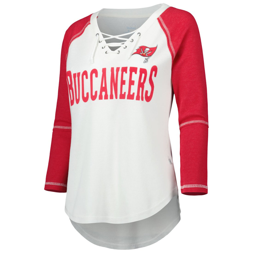 Tampa Bay Buccaneers Touch Women's Rebel Raglan Tri-Blend 3/4-Sleeve Lace-Up V-Neck T-Shirt White/Red | NFL