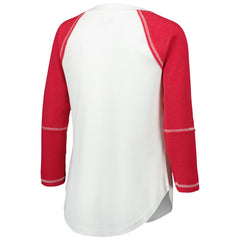 Tampa Bay Buccaneers Touch Women's Rebel Raglan Tri-Blend 3/4-Sleeve Lace-Up V-Neck T-Shirt White/Red | NFL