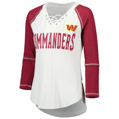 Washington Commanders Touch Women's Rebel Raglan Tri-Blend 3/4-Sleeve Lace-Up V-Neck T-Shirt White/Burgundy | NFL