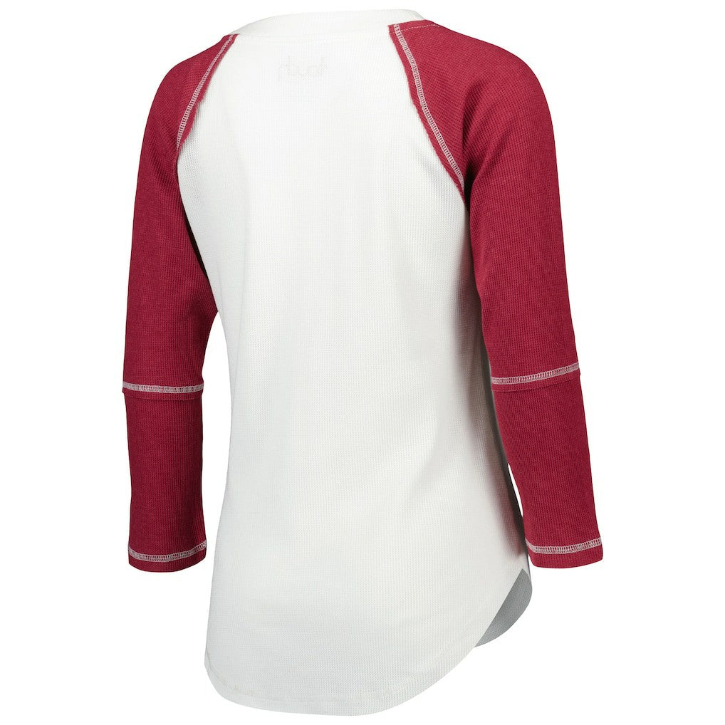 Washington Commanders Touch Women's Rebel Raglan Tri-Blend 3/4-Sleeve Lace-Up V-Neck T-Shirt White/Burgundy | NFL