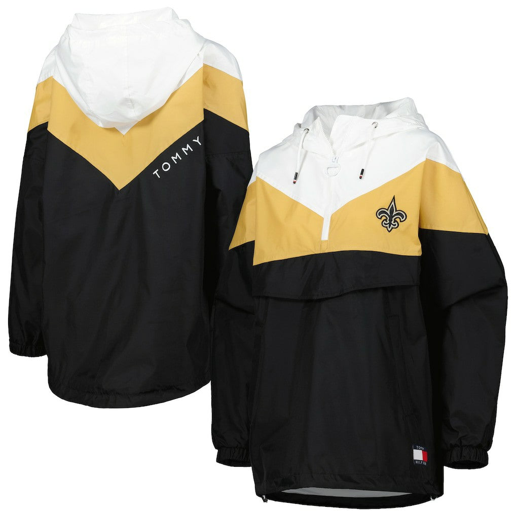 New Orleans Saints Tommy Hilfiger Women's Staci Half-Zip Hoodie Windbreaker Jacket White/Gold | NFL