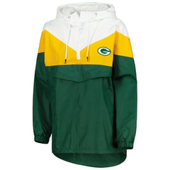 Green Bay Packers Tommy Hilfiger Women's Staci Half-Zip Hoodie Windbreaker Jacket White/Gold | NFL