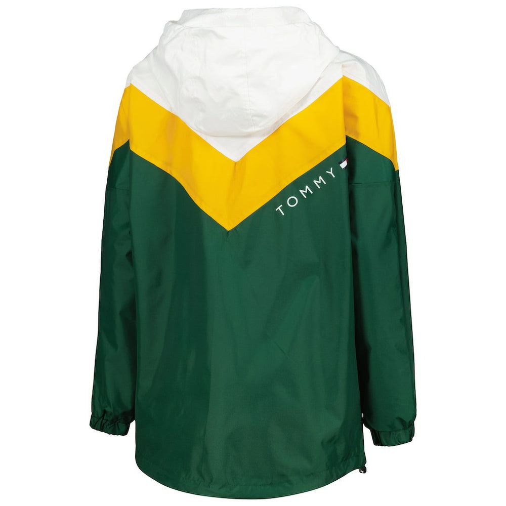 Green Bay Packers Tommy Hilfiger Women's Staci Half-Zip Hoodie Windbreaker Jacket White/Gold | NFL