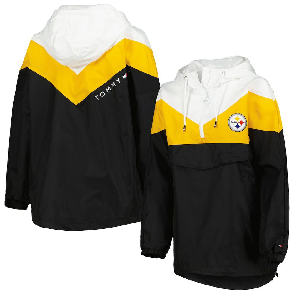 Pittsburgh Steelers Tommy Hilfiger Women's Staci Half-Zip Hoodie Windbreaker Jacket White/Gold | NFL