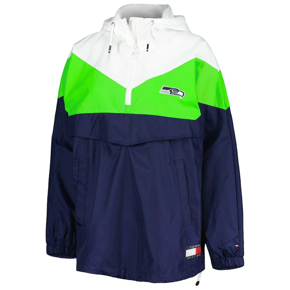 Seattle Seahawks Tommy Hilfiger Women's Staci Half-Zip Hoodie Windbreaker Jacket White/Neon Green | NFL