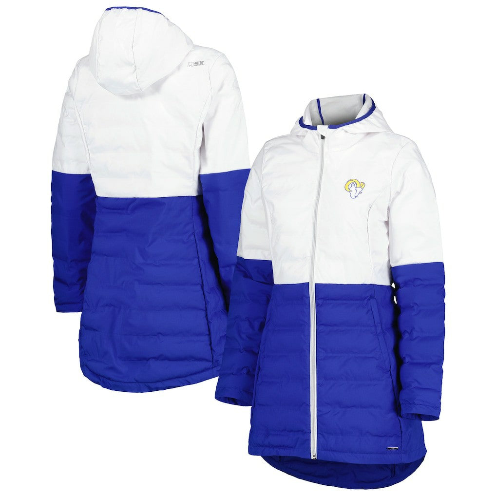 Los Angeles Rams MSX by Michael Strahan Women's Willow Quilted Hoodie Full-Zip Jacket White/Royal | NFL
