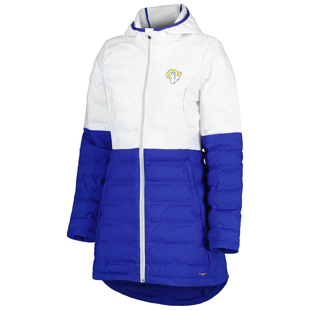 Los Angeles Rams MSX by Michael Strahan Women's Willow Quilted Hoodie Full-Zip Jacket White/Royal | NFL