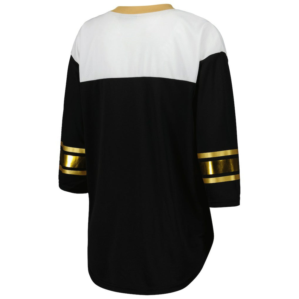 New Orleans Saints G-III 4Her by Carl Banks Women's Double Team 3/4-Sleeve Lace-Up T-Shirt Black/White | NFL