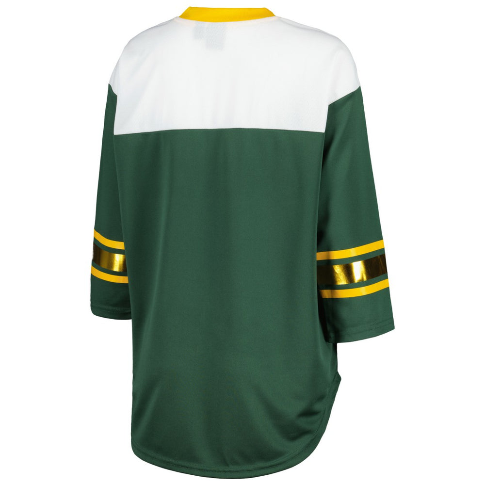 Green Bay Packers G-III 4Her by Carl Banks Women's Double Team 3/4-Sleeve Lace-Up T-Shirt Green/White | NFL
