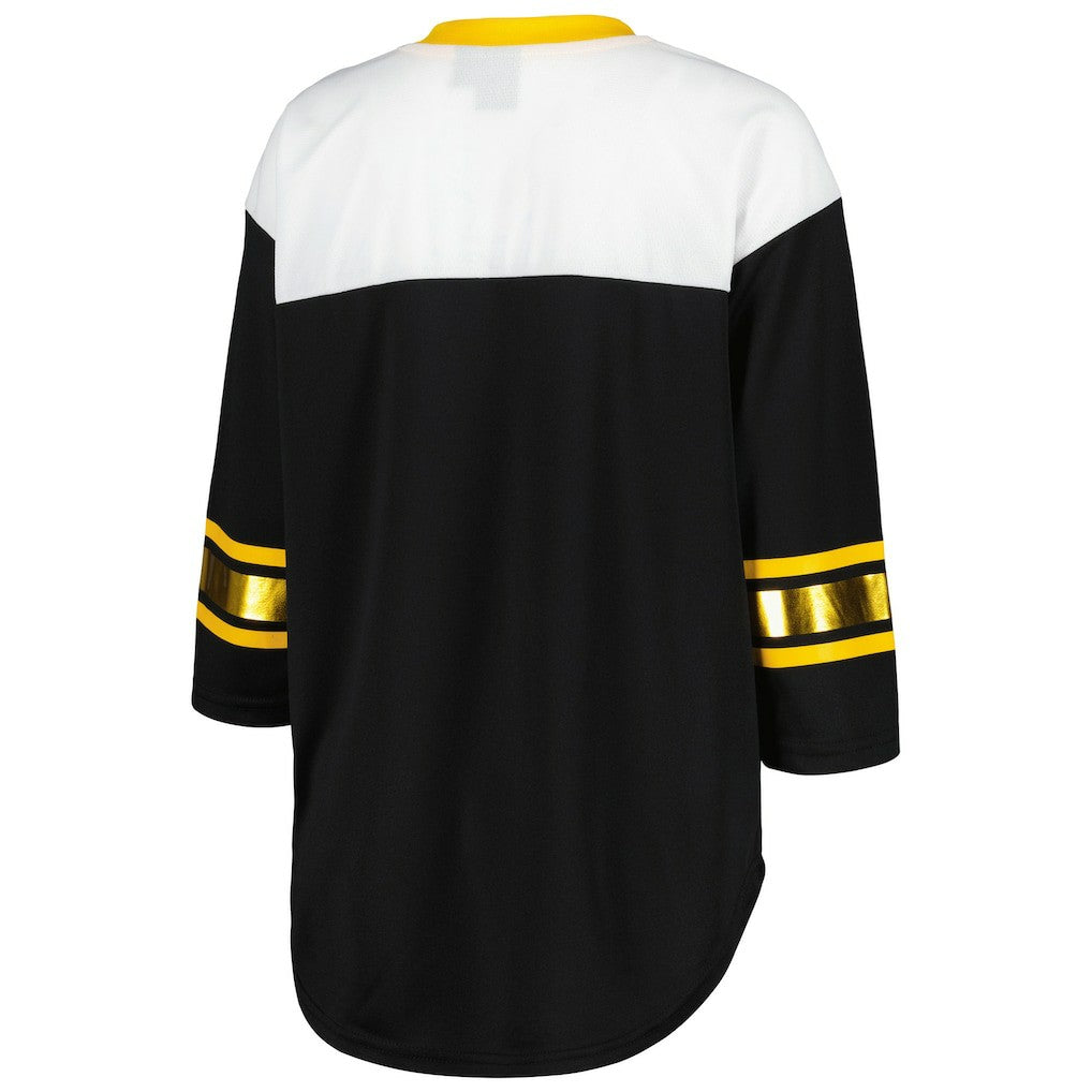 Pittsburgh Steelers G-III 4Her by Carl Banks Women's Double Team 3/4-Sleeve Lace-Up T-Shirt Black/White | NFL