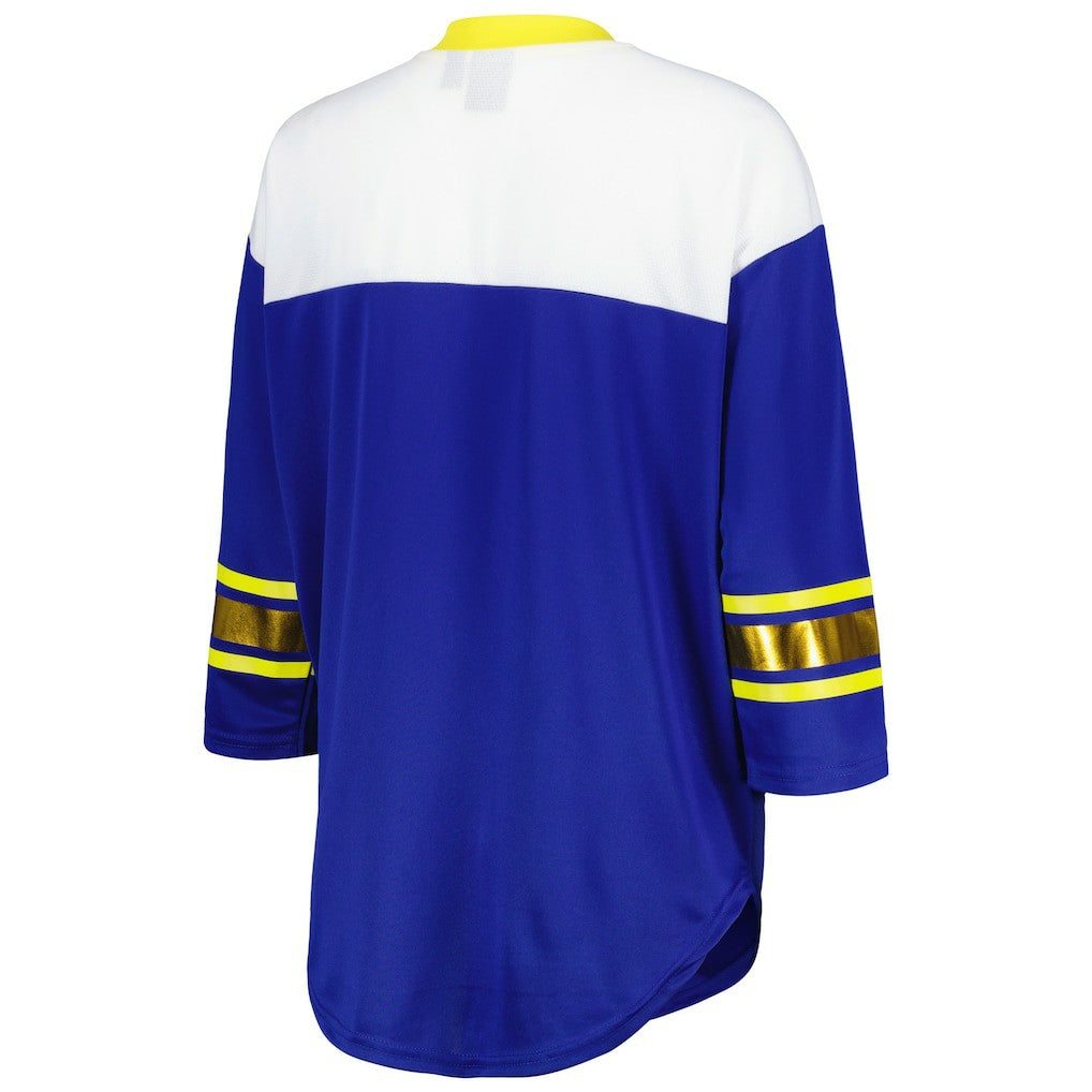 Los Angeles Rams G-III 4Her by Carl Banks Women's Double Team 3/4-Sleeve Lace-Up T-Shirt Royal/White | NFL
