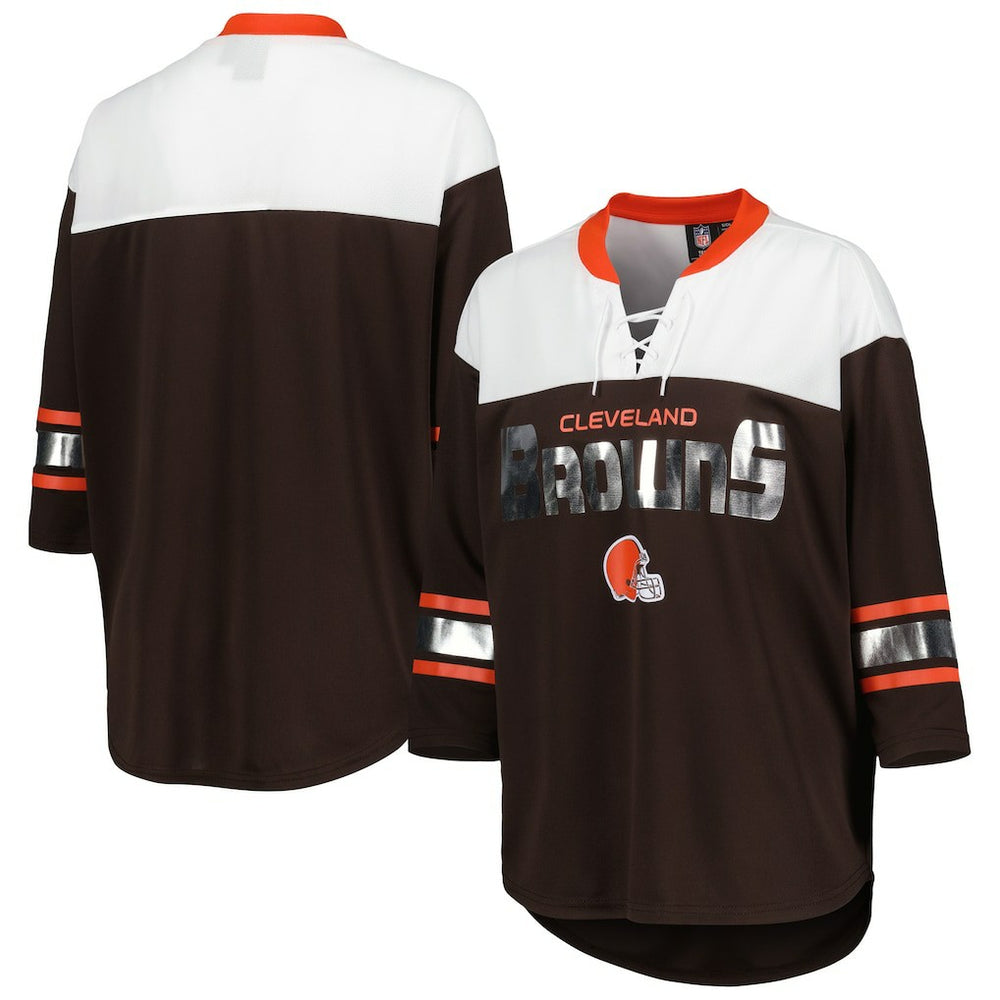 Cleveland Browns G-III 4Her by Carl Banks Women's Double Team 3/4-Sleeve Lace-Up T-Shirt Brown/White | NFL