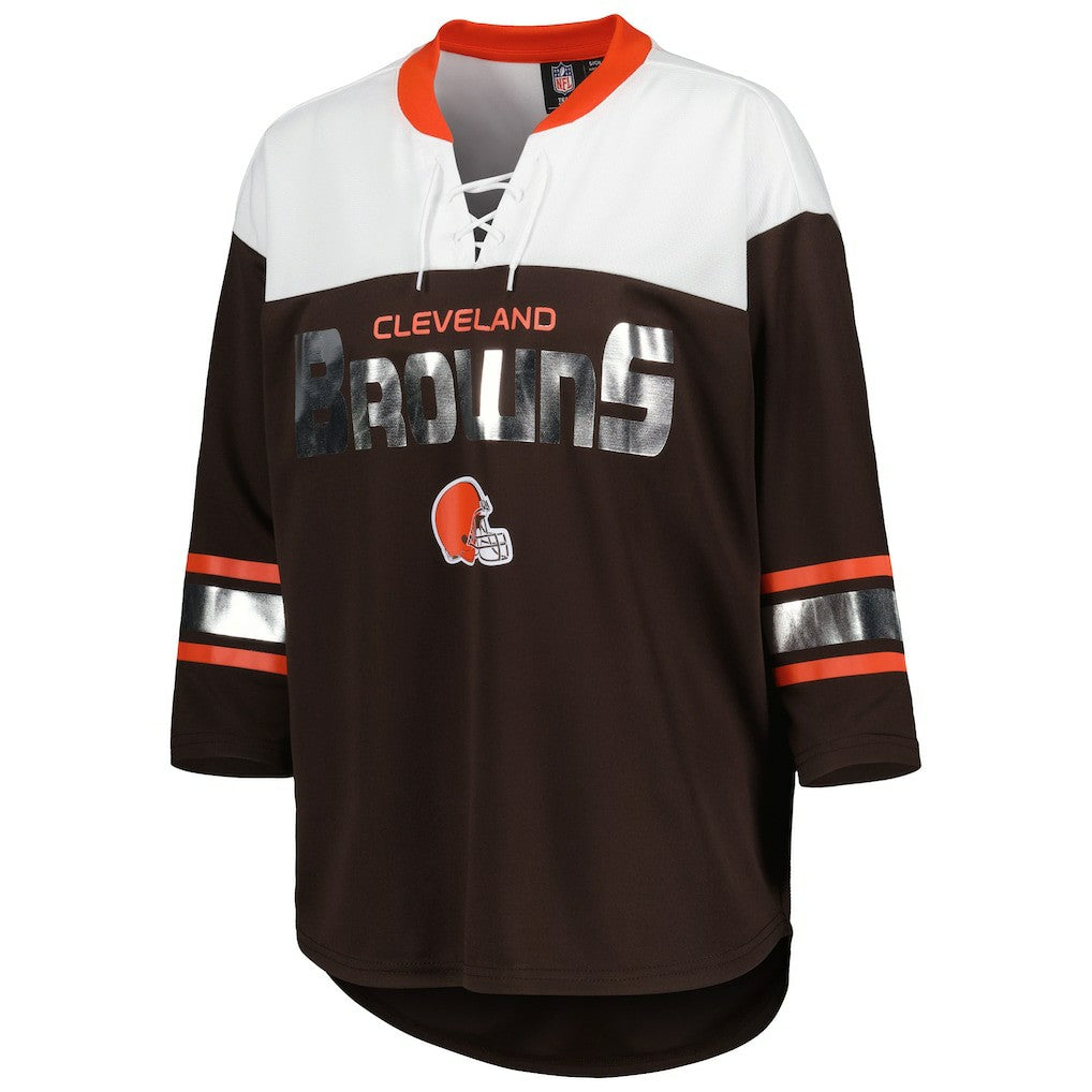 Cleveland Browns G-III 4Her by Carl Banks Women's Double Team 3/4-Sleeve Lace-Up T-Shirt Brown/White | NFL