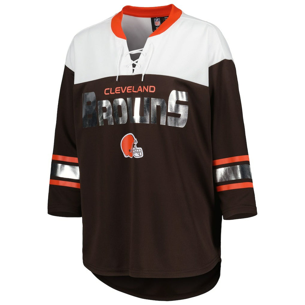 Cleveland Browns G-III 4Her by Carl Banks Women's Double Team 3/4-Sleeve Lace-Up T-Shirt Brown/White | NFL