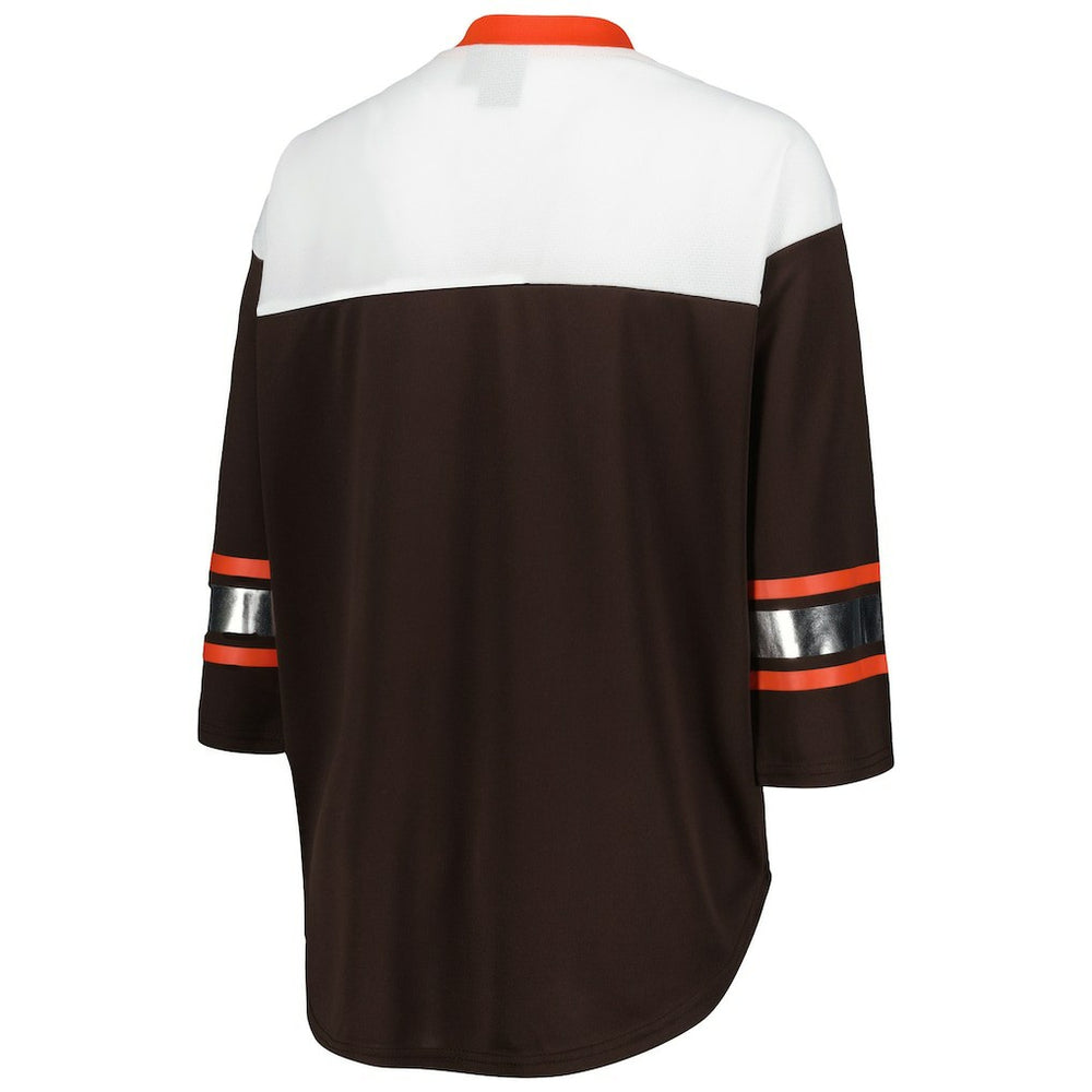 Cleveland Browns G-III 4Her by Carl Banks Women's Double Team 3/4-Sleeve Lace-Up T-Shirt Brown/White | NFL