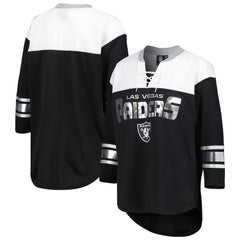 Las Vegas Raiders G-III 4Her by Carl Banks Women's Double Team 3/4-Sleeve Lace-Up T-Shirt Black/White | NFL