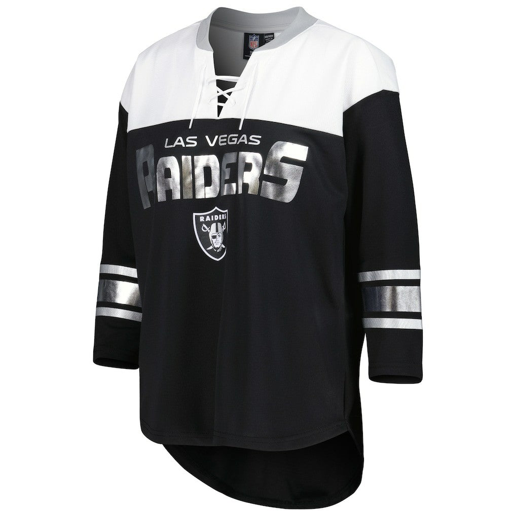 Las Vegas Raiders G-III 4Her by Carl Banks Women's Double Team 3/4-Sleeve Lace-Up T-Shirt Black/White | NFL
