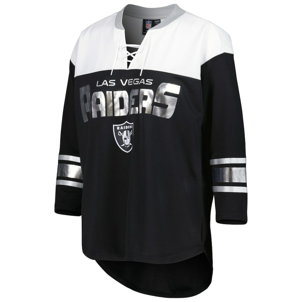 Las Vegas Raiders G-III 4Her by Carl Banks Women's Double Team 3/4-Sleeve Lace-Up T-Shirt Black/White | NFL